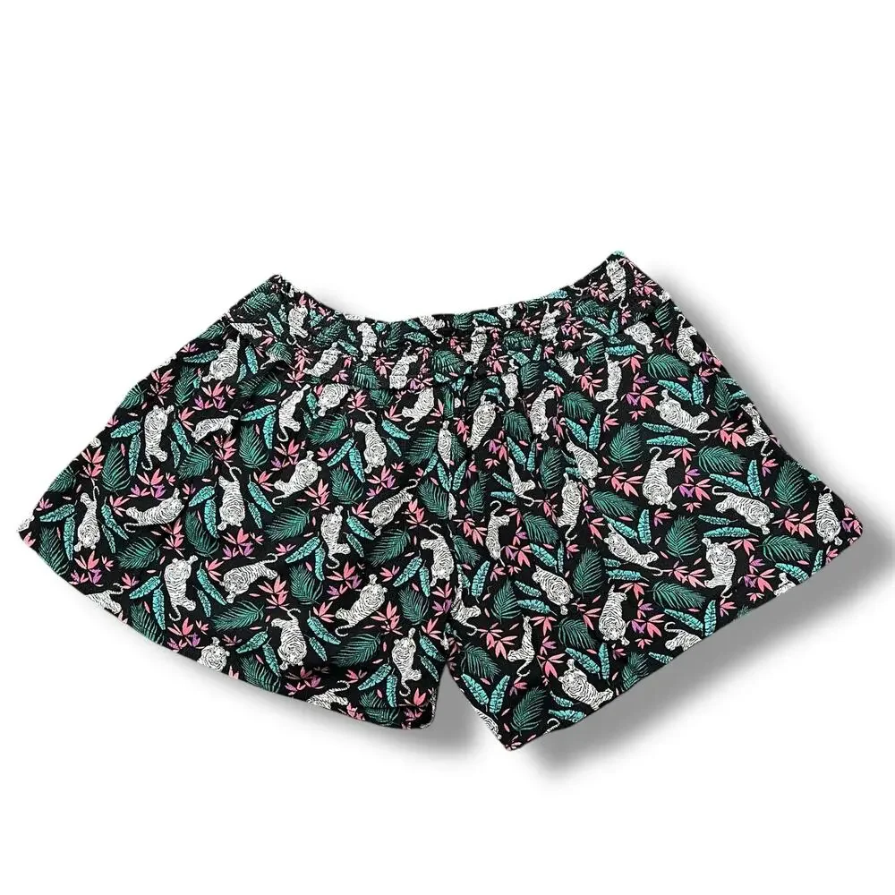 Old Navy Girls Paperbag Waist Shorts Lightweight Tiger Tropical Print XL 14